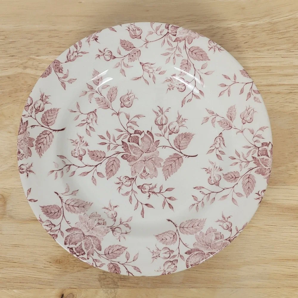 Vintage EIT England Ironstone Red Rose Calico Floral Plates Set of 4 Farmhouse